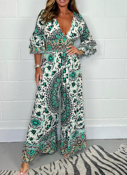 Damen Jumpsuit Floralmuster Weite Ärmel Norvielle