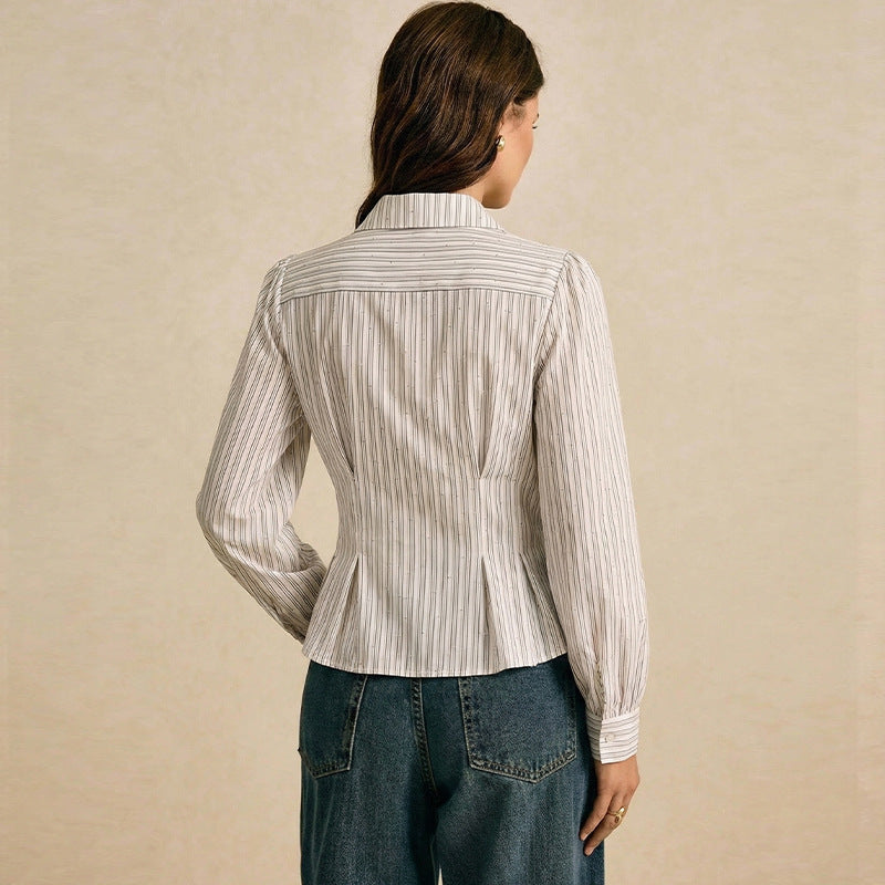 Damen Bluse Tailliert Vertikale Streifen