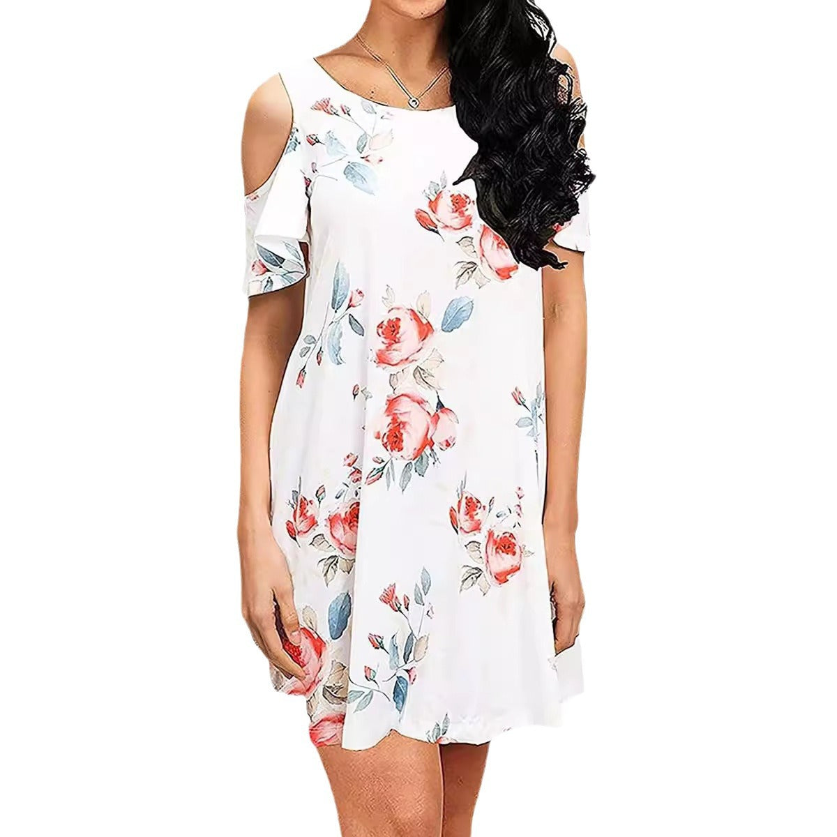 Damen Sommerkleid Florales Design Schulterfrei Norvielle