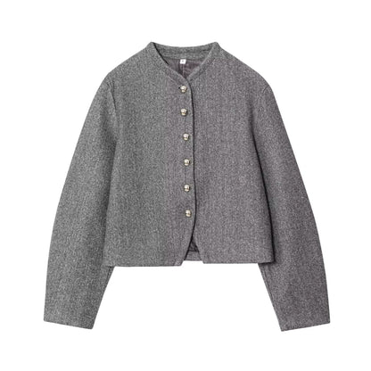 Damen Kurzjacke Wollmix Elegant Schimmernde Knöpfe
