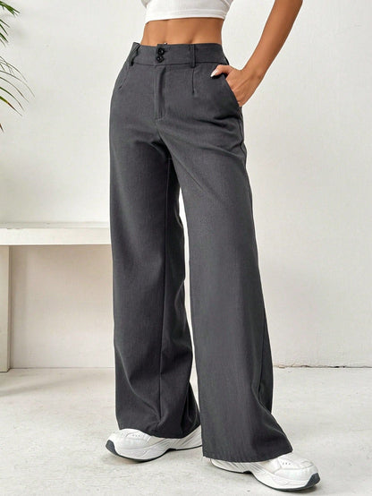 Damenweite Hose Hochbund Elegant Knöpfe