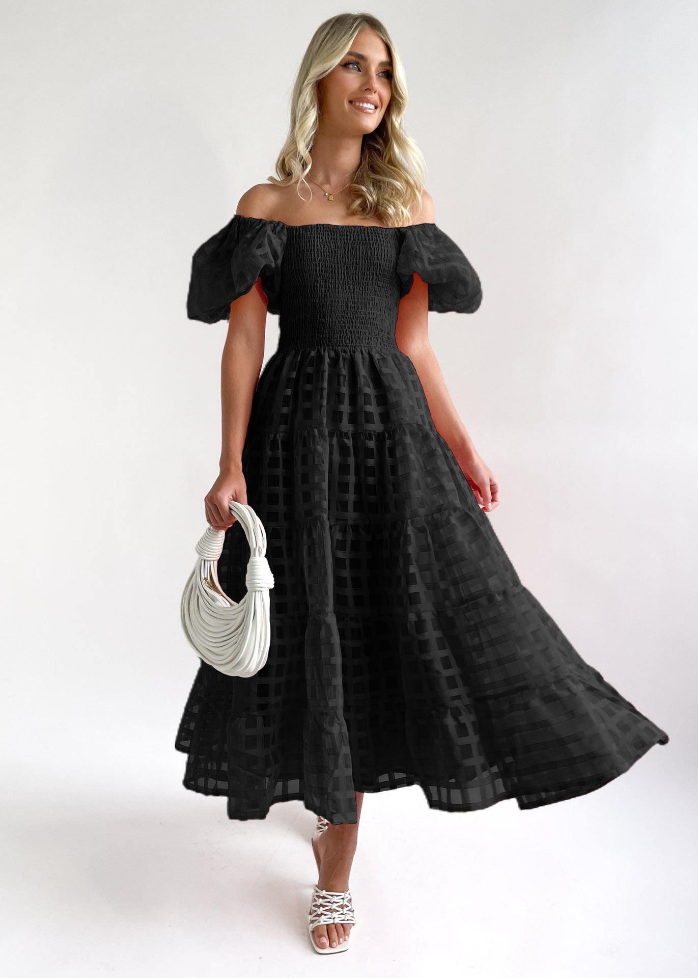 Damen Maxi-Kleid Puffärmel Elastisch Norvielle