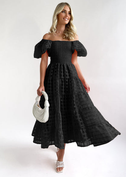 Damen Maxi-Kleid Puffärmel Elastisch Norvielle