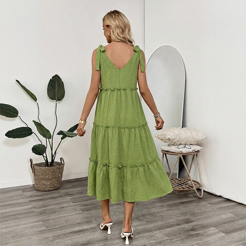 Damen Maxikleid Rüschendetails Träger Norvielle