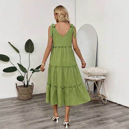 Damen Maxikleid Rüschendetails Träger Norvielle