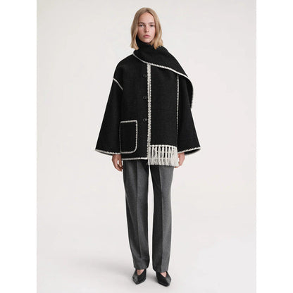Damen Poncho aus Wolle Elegantes Design Beige