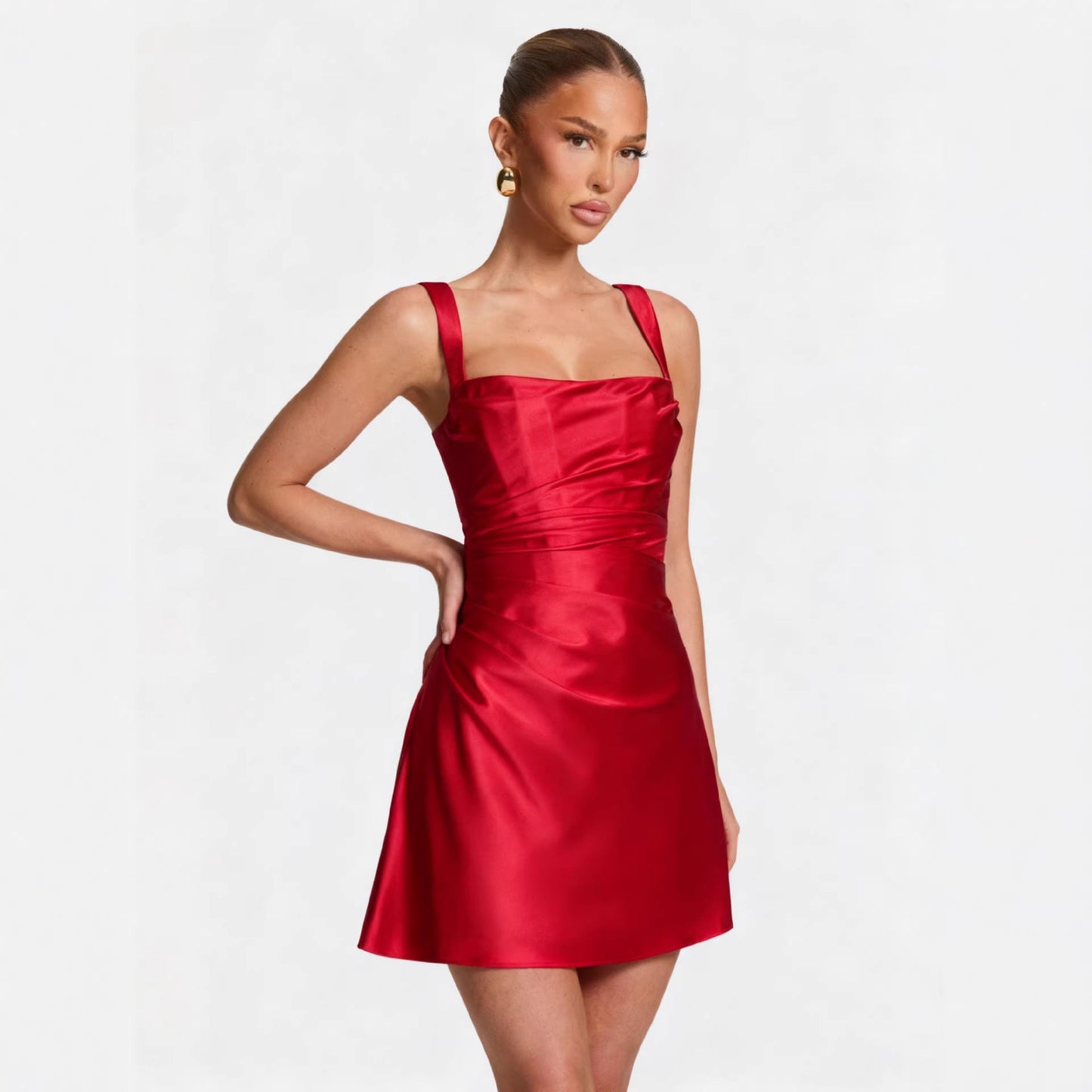 Damen Cocktailkleid Satin Quadratausschnitt