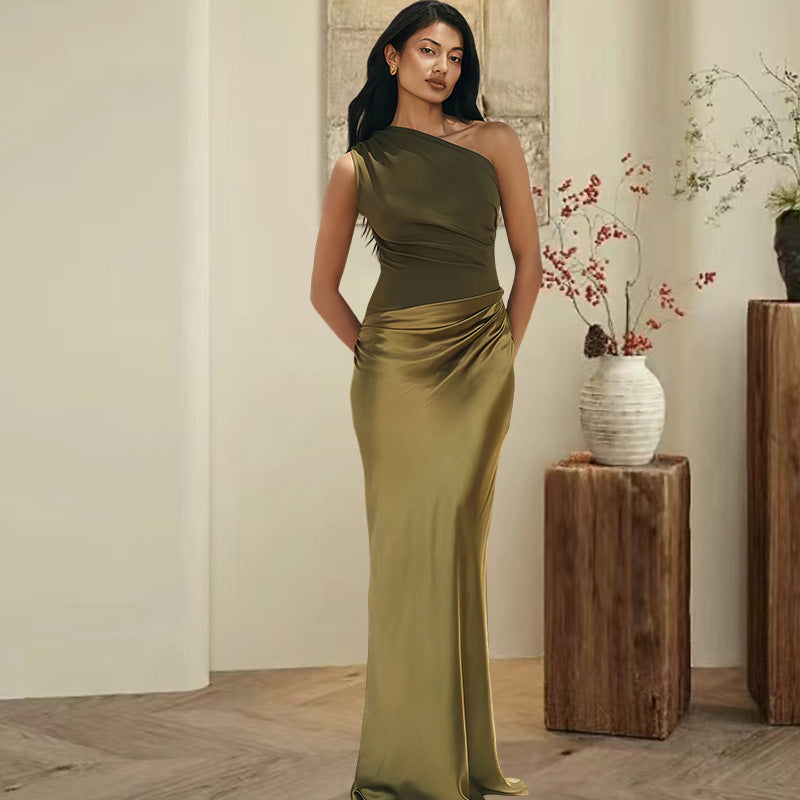 Damen Asymmetrisches Abendkleid Schimmernder Satin Norvielle