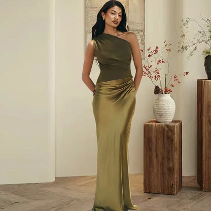 Damen Asymmetrisches Abendkleid Schimmernder Satin Norvielle