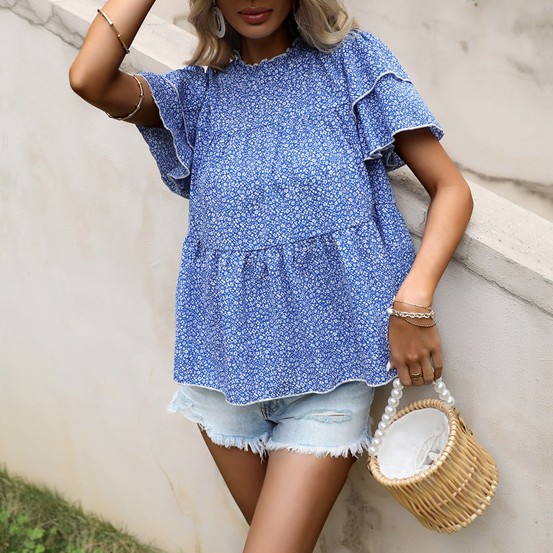 Damen Bluse Rüschendetails Floralmuster