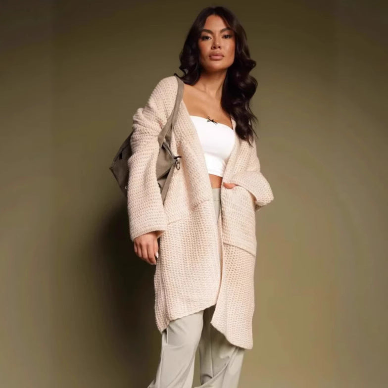 Damen Oversized Strickjacke V-Ausschnitt Taschen Norvielle