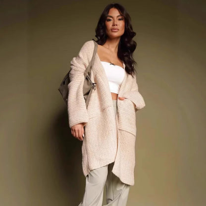 Damen Oversized Strickjacke V-Ausschnitt Taschen Norvielle