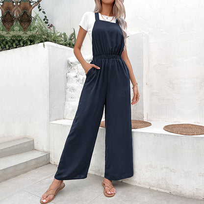 Damen Jumpsuit Weit Schnitt Elastischer Bund Norvielle