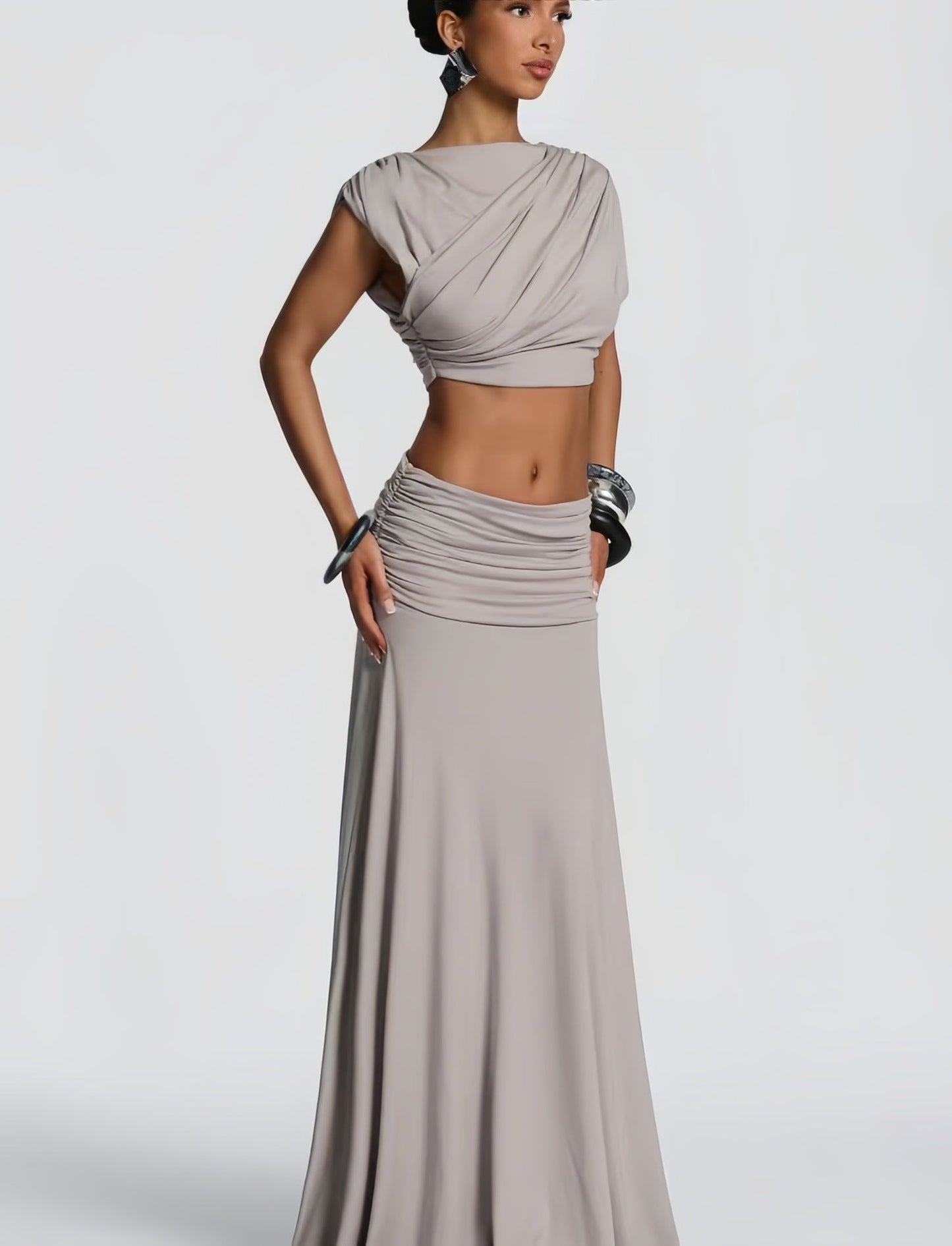 Damen Wickelkleid Drapiertes Oberteil Fließender Rock Norvielle