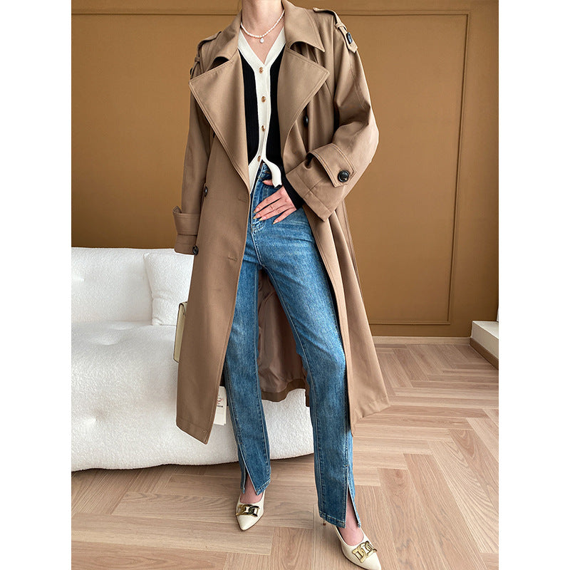 Damen Trenchcoat mit Struktur-Revers und Seitentaschen Norvielle