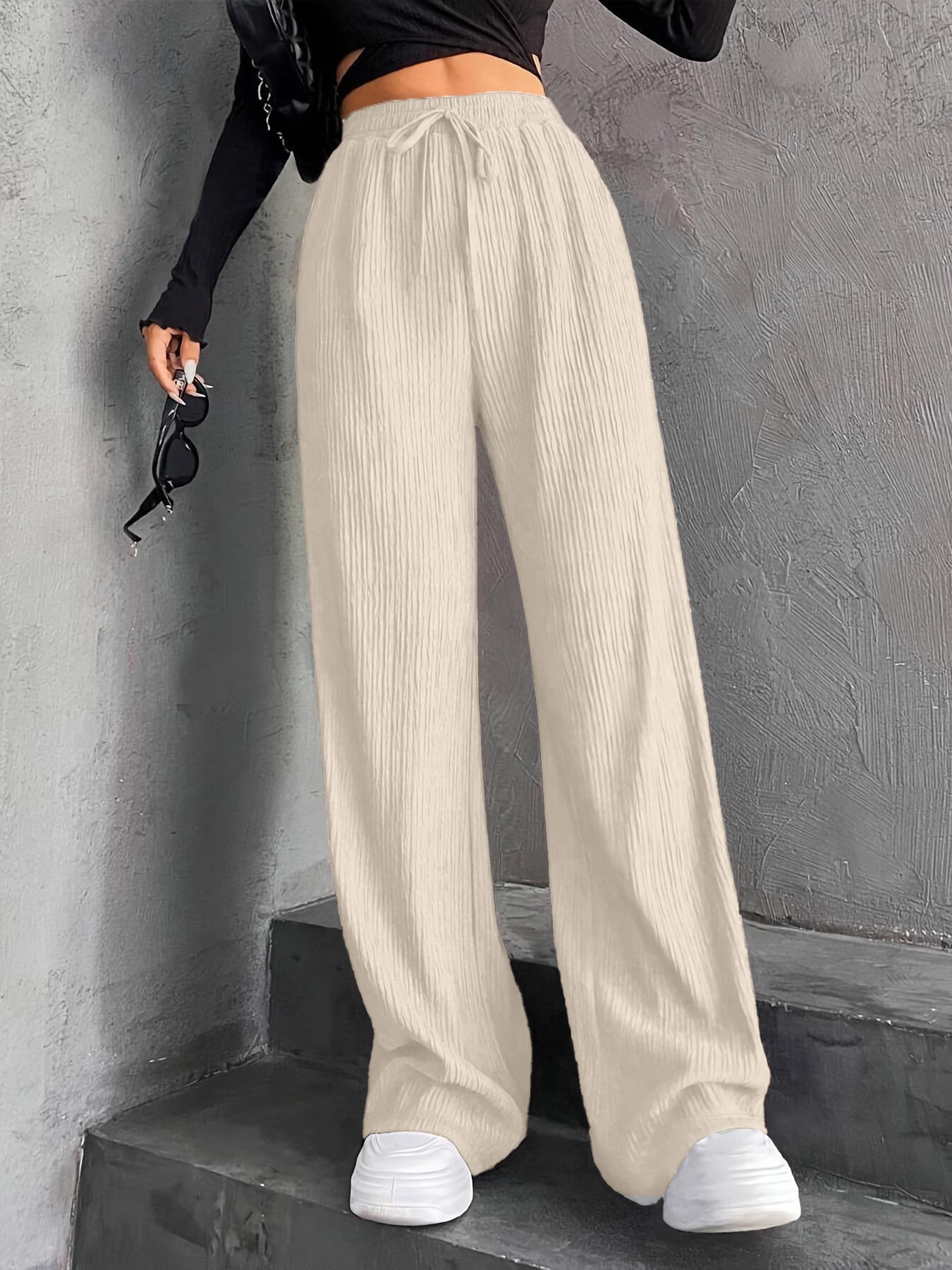 Damen Plissee-Hose Weit Elastischer Bund
