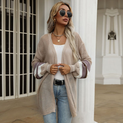Damen Strickjacke mit Streifenärmeln Locker Passform Norvielle - Norvielle