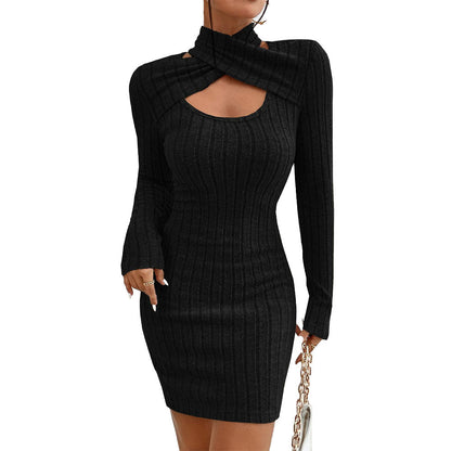 Damen Minikleid Asymmetrischer Ausschnitt Stehkragen