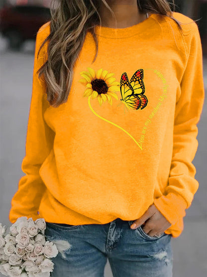 Damen Sweatshirt Grafisches Motiv Schmetterling Sonnenblume Norvielle