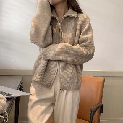 Damen Strickpullover Halbhohem Kragen Reißverschluss Norvielle