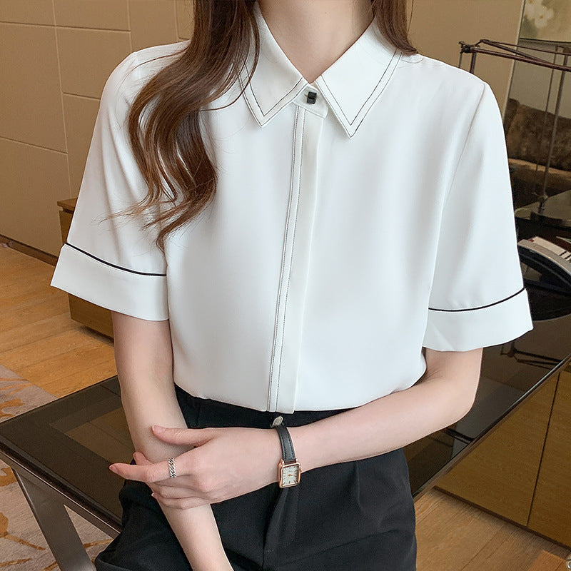 Damen Bluse Kurzarm Klassischer Kragen Elegantes Design - Norvielle