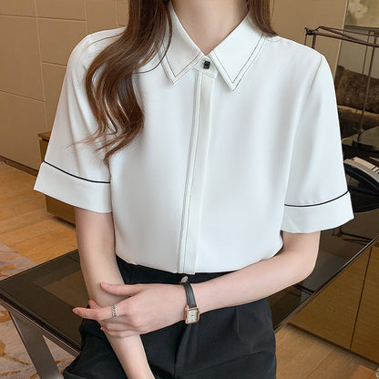 Damen Bluse Kurzarm Klassischer Kragen Elegantes Design - Norvielle