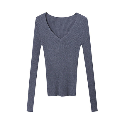 Damen Langarmshirt Feinripp V-Ausschnitt Norvielle