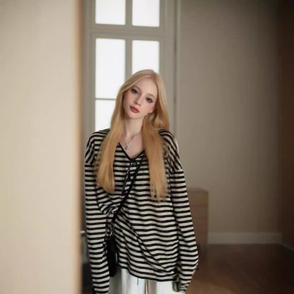 Damen Langarmshirt Lässiger Schnitt Streifenmuster Norvielle - Norvielle