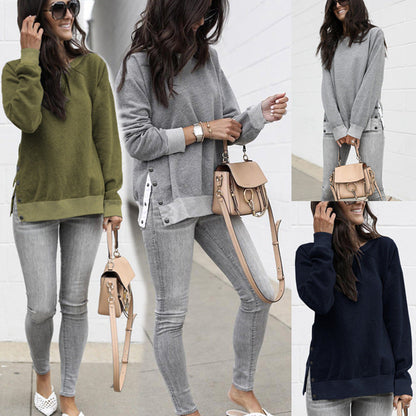 Damen Sweatshirt V-Ausschnitt mit Druckknöpfen Grau - Norvielle