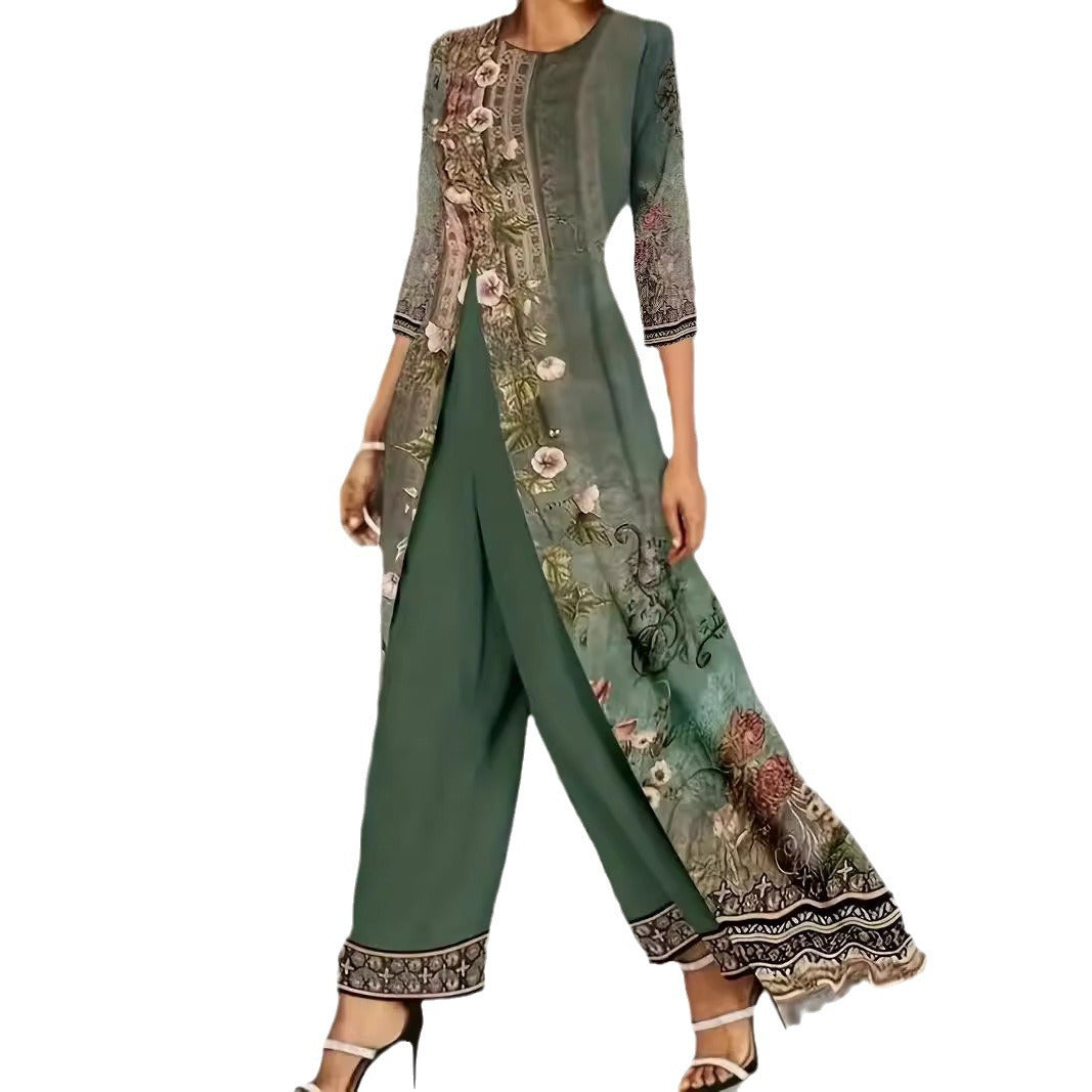 Damen Jumpsuit mit floralem Überwurf Weites Bein Norvielle