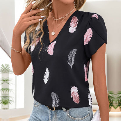 Damen Bluse Floralmuster Dekorativ Knöpfe