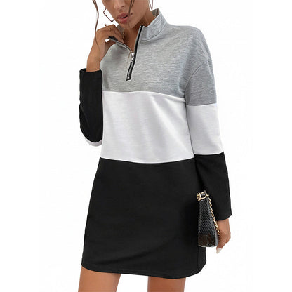 Damen Sport-Sweatkleid Halbhoch Geschlossener Kragen Farbblock-Design