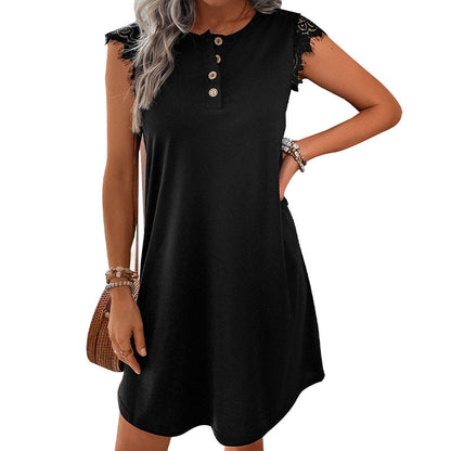 Damen Kleid mit Spitzenärmeln und Knöpfen