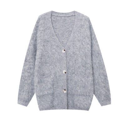 Damen Strickjacke Kuschelig Große Knöpfe Beige