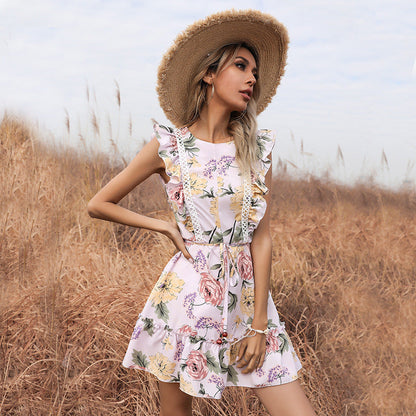 Damen Sommerkleid Rüschendetails Floralmuster