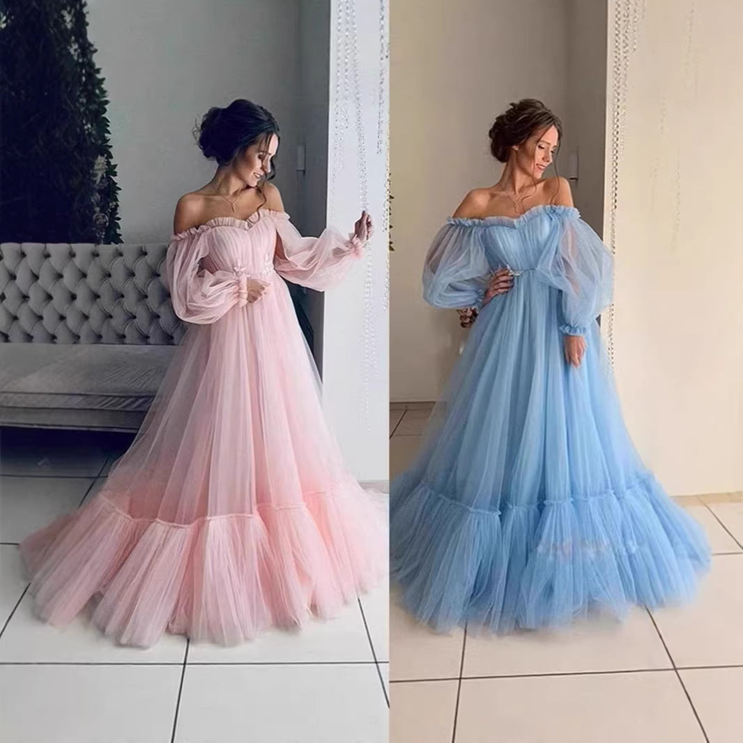Damen Abendkleid Tüll Schulterfrei Voluminöse Ärmel Norvielle - Norvielle