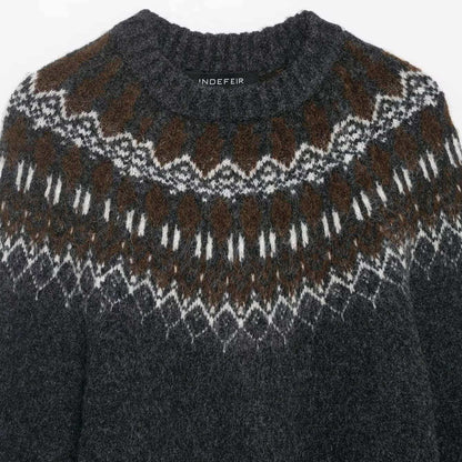 Damen Strickpullover Norwegermuster Weit