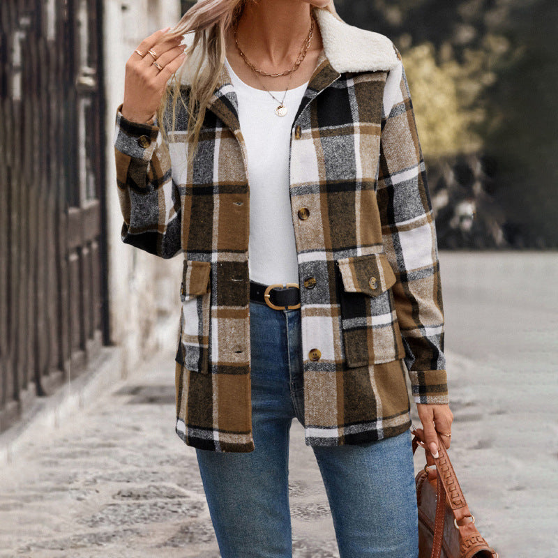 Damen Flanelljacke Karomuster Große Taschen Norvielle - Norvielle