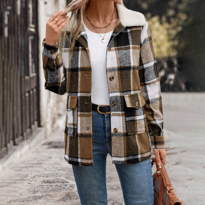 Damen Flanelljacke Karomuster Große Taschen Norvielle - Norvielle
