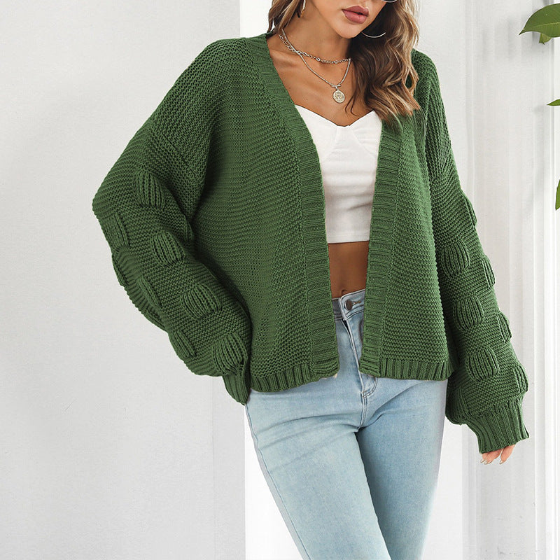 Damen Strickjacke Voluminöse Ärmel Strukturiert Anthrazit