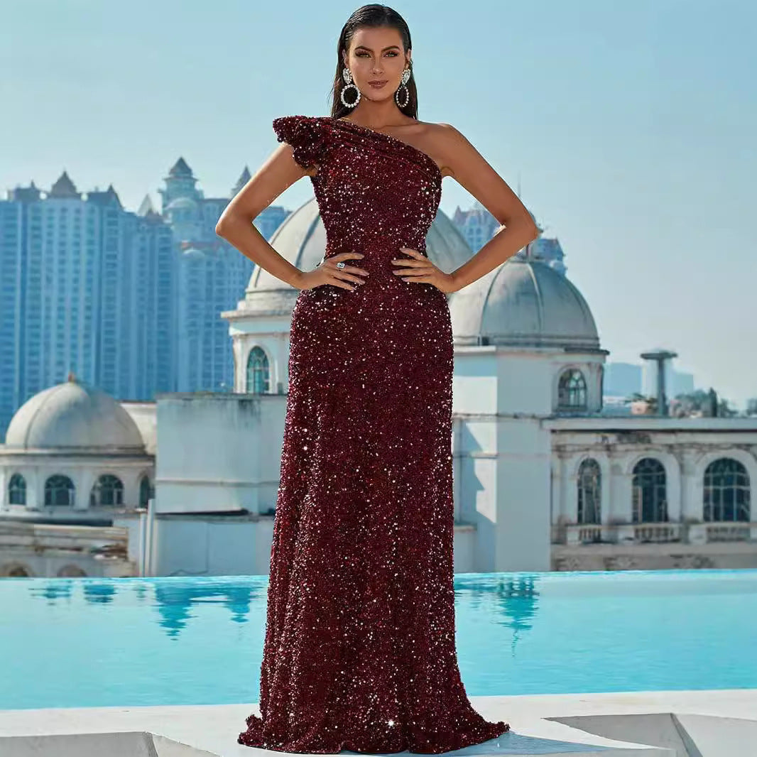 Damen Abendkleid Asymmetrisch Pailletten Norvielle - Norvielle