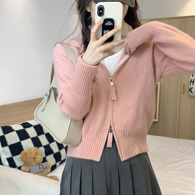 Damen Strickjacke Hochwertiger Stoff Modischer Reißverschluss