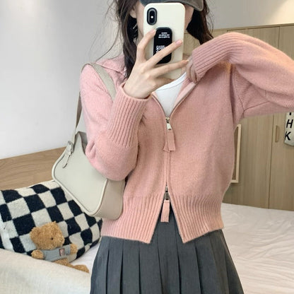 Damen Strickjacke Hochwertiger Stoff Modischer Reißverschluss