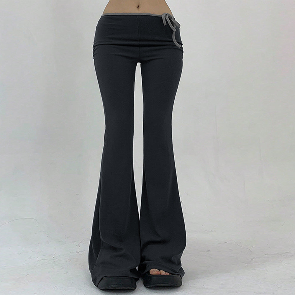 Damen Yoga-Hose Elastischer Bund Gerippter Stoff Schwarz - Norvielle