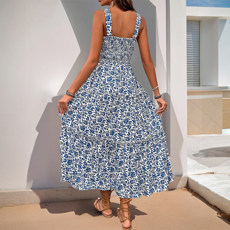 Damen Maxikleid Floralmuster Elastischer Taillengürtel Norvielle