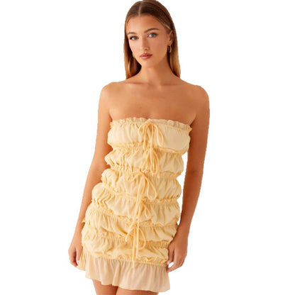 Damen Kurzkleid Rüschen Verstellbarer Kordelzug Norvielle