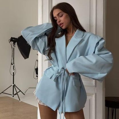 Damen Blazerjacke Tailliert Bindegürtel Norvielle