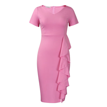 Damen Etuikleid Asymmetrisches Rüschendesign
