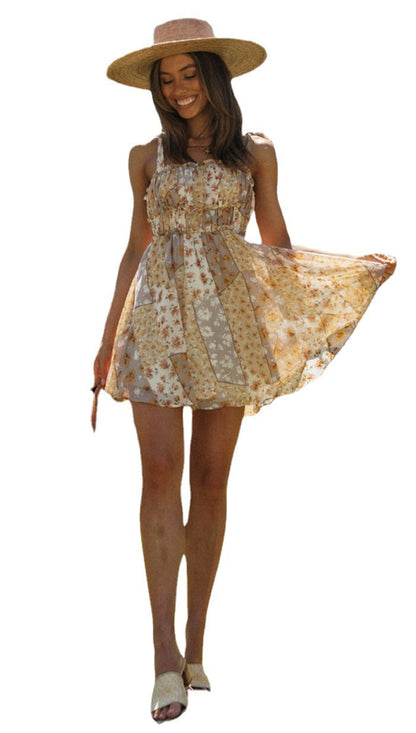 Damen Sommerkleid Blumenmuster Spaghetti-Träger Leicht Norvielle