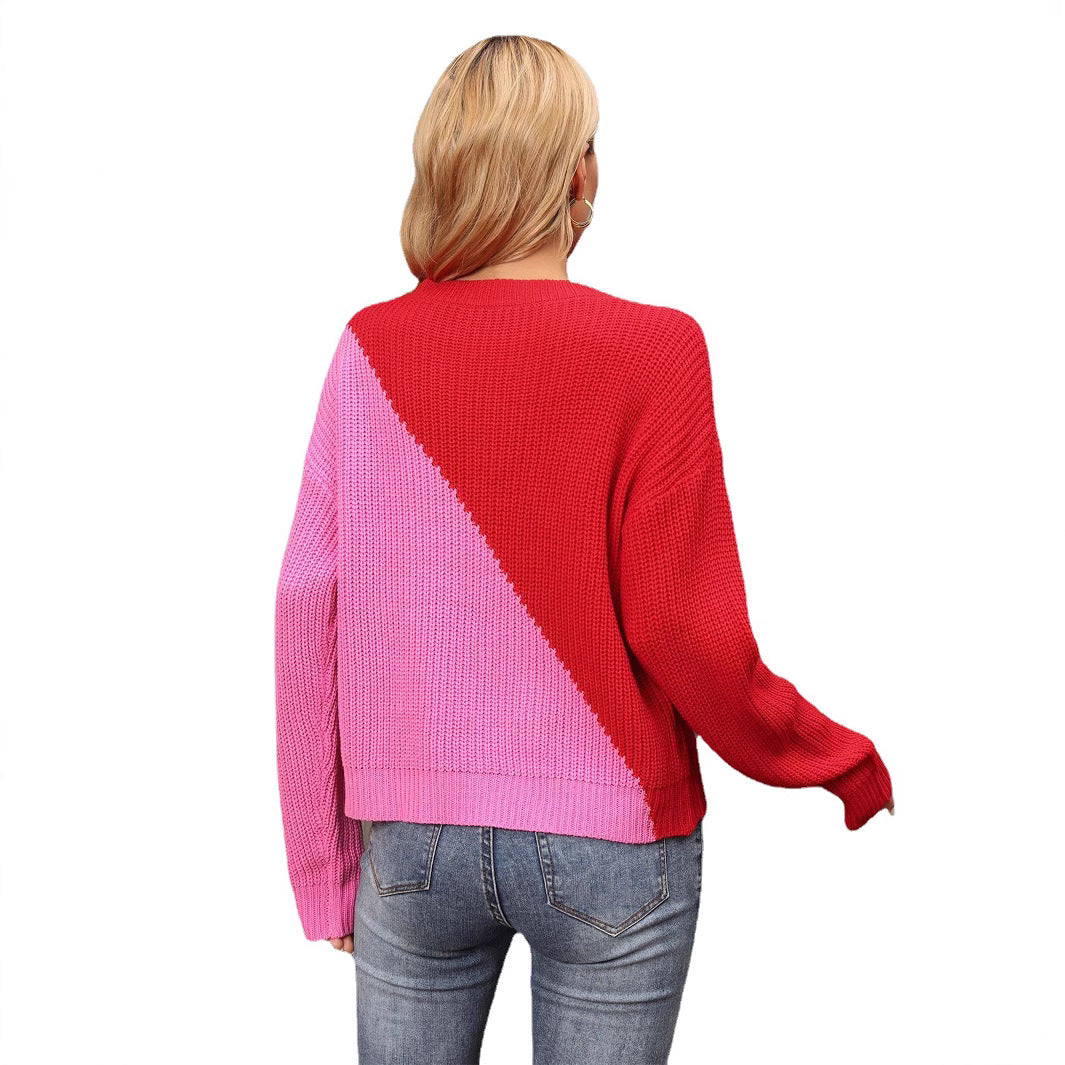 Damen Pullover Asymmetrisches Farbblockdesign Norvielle